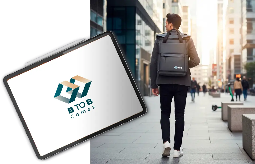 mockup del sitio web de BTOB Comex en laptop y móvil