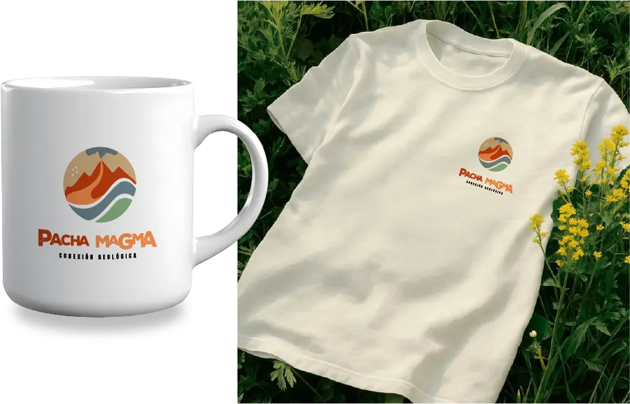 mockup del logo de Pacha Magma en laptop y móvil